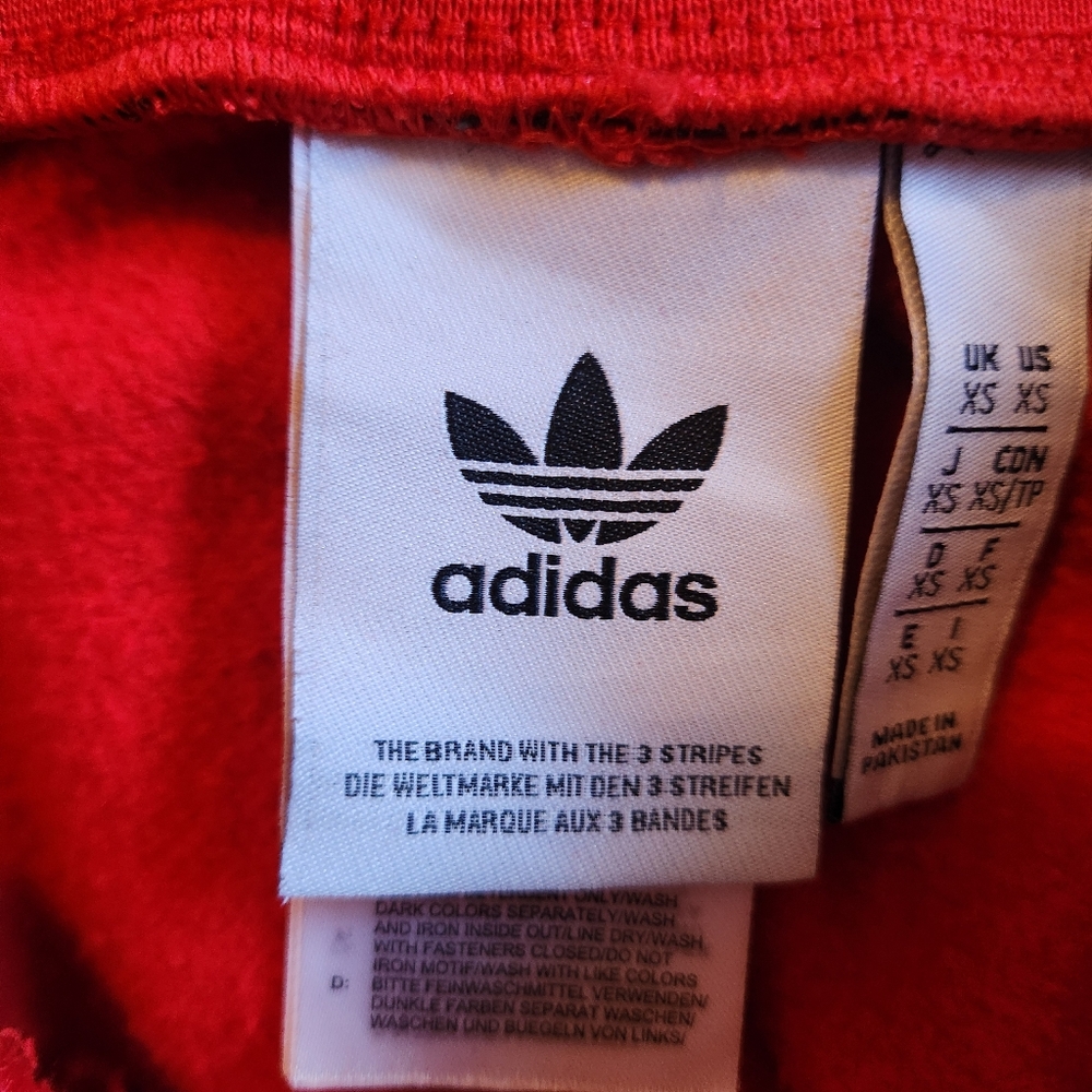 Adidas Originals 3-Stripes Joggers Red White XS Fleece Track Pants - Picture 6 of 9